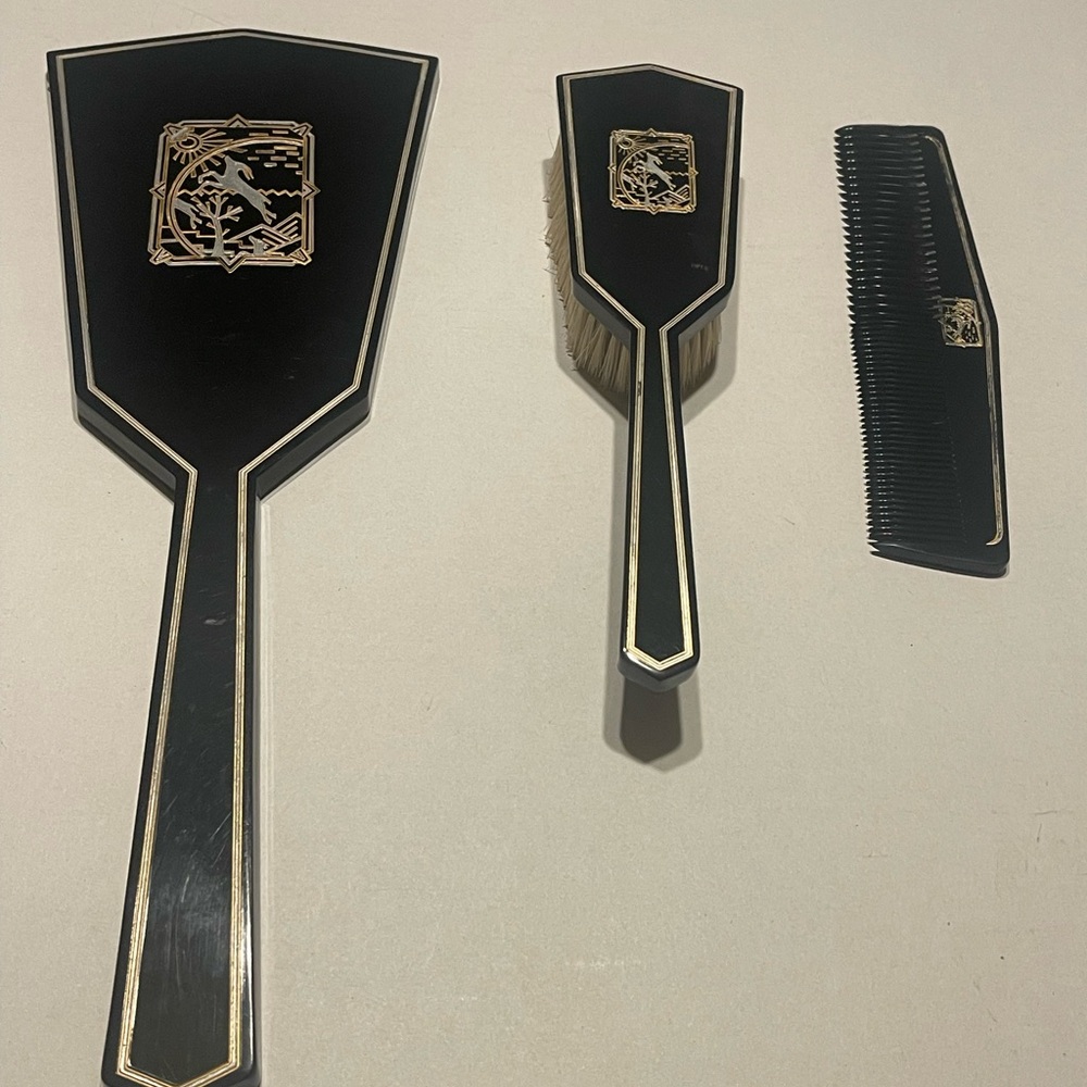 1920s Vanity mirror, brush & comb Set